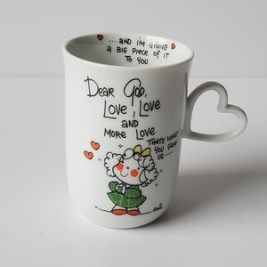 Vintage "Dear God Kids" Ceramic Mug with a Heart-Shaped Handle Art by Anna